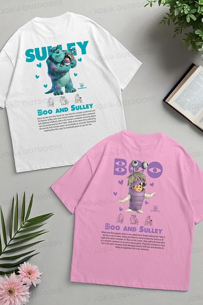 Jobia Outdoors Cute Monsters Boo Sulley Back Back Printed Dear Couple Combination Oversize Colorful Tshirt 2 Piece Set