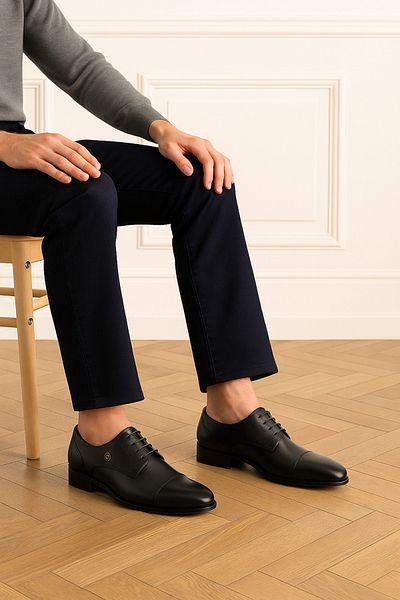 Deriderim Black Genuine Leather Classic Men's Shoes