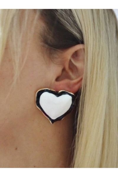 mos&more White Heart Big Gold Women's Earrings