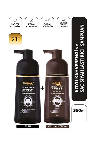 Softto Plus Black and Brown Hair Instant Effective Black and Brown Shampoo Dye 2 Pack 350Ml+350Ml