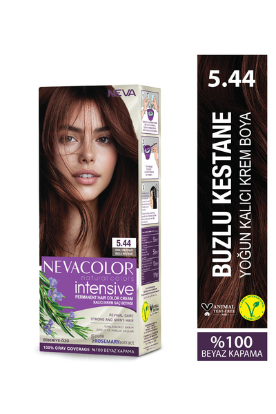 Neva Color INTENSIVE 5.44 BUZLU KESTANE Kalıcı Krem Saç Boyası Seti