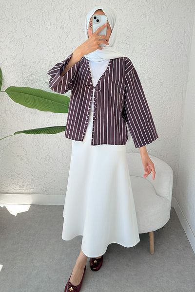 Salih Çelebi Striped Rope Laced Kimono 2357 - Cherry Crumble