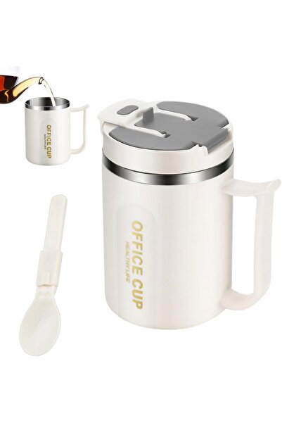 Evistro Stainless Steel Leakproof Coffee Thermos with Spoon 500 ml White-Grey...