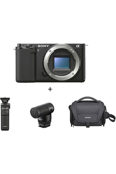 Sony هيكل كاميرا ILCEZVE10LB بدون مرآة أسود + مقبض GP-VPT2BT + ميكروفون ECMG1 + حقيبة حمل LCSU21