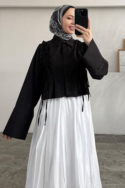 Tesettür Diyarı Tie-Up Shoulder Ruffle Detailed Shirt