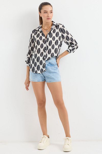 Merterium Women's Draped Satin Shirt B.Black 1069