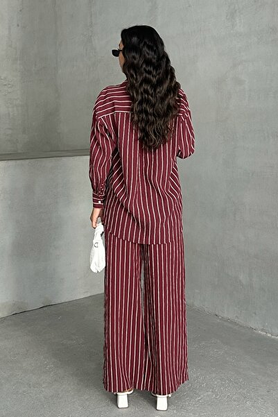 MD trend Women's Striped Shirt Pants Double Suit