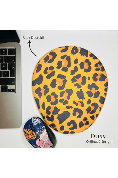 Duxy Leopard Pattern Wrist Support Mouse Pad, Non-Slip Base, Comfortable and Soft for Home Office and Gaming
