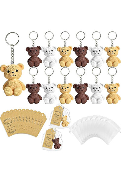 Choice Multicolor 12 Sets 3D Baby Bear Shower Gifts Party Gifts Keychains with Hard Mesh Bags Thank You Tag