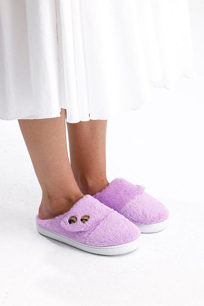 NOVİNS Women's Plush Button Detailed Comfortable Flexible Soled Washable House Slippers Dowry Slippers