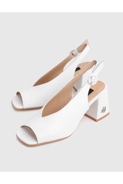 İLVİ Tosha Genuine Leather White Women's Heeled Sandals