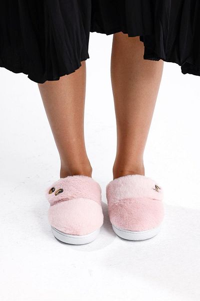 NOVİNS Women's Plush Button Detailed Comfortable Flexible Soled Washable House Slippers Dowry Slippers