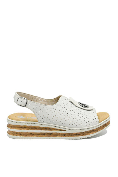 Rieker Women's Sandals wedge, white, with decorative medal logo