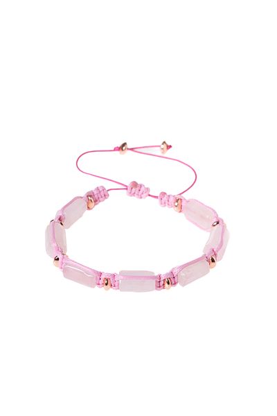 DENİZ Certified Macrame Pink Quartz Natural Stone Bracelet