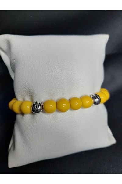 MRYart Yellow Glass Bead Jewelry Set – Necklace and Bracelet, Girl Figure Pendant, Handmade