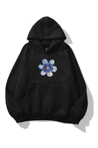 Trendiz Kadın Blue Flower Sweatshirt Siyah