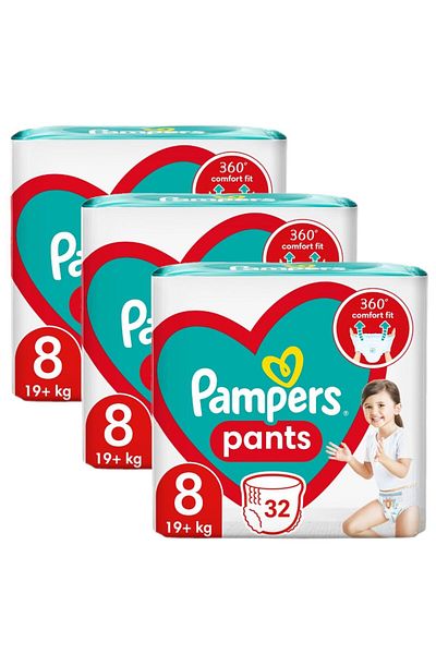 Pampers Pants Set 3 baxuri Scutece chilotel Pampers Pants Marimea 8 Jumbo Pack 96 bucati, 19 kg plus