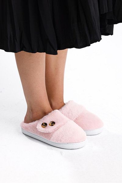 NOVİNS Women's Plush Button Detailed Comfortable Flexible Soled Washable House Slippers Dowry Slippers