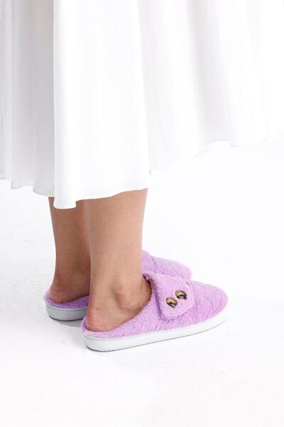NOVİNS Women's Plush Button Detailed Comfortable Flexible Soled Washable House Slippers Dowry Slippers