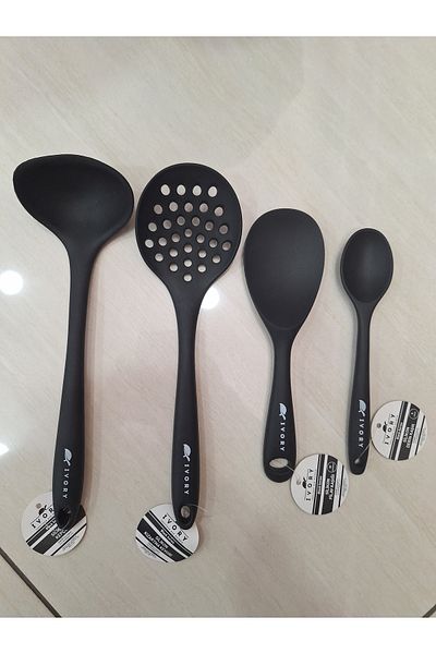 EMPA A V M Ivory Fireproof Non-Stick Ladle Colander Rice Spoon Food Spoon Set of 4