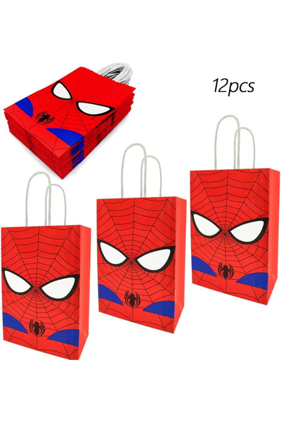 Miniso 21x15x8 سم 12 قطعة 12 قطعة أكياس هدايا حفلات عيد ميلاد سبايدر مان، أكي...