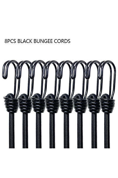 Choice 8 قطع من حبل بانجي للتخييم بطول 60 سم باللون الأسود، خطافات مزدوجة على...