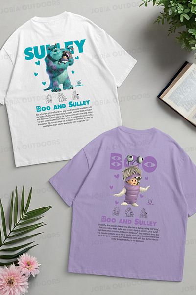 Jobia Outdoors Cute Monsters Boo Sulley Back Back Printed Dear Couple Combination Oversize Colorful Tshirt 2 Piece Set