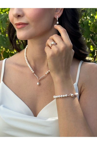 İLK İNCİ TAKI Gerçek Doğal Rose Renk İnci Set – ST093