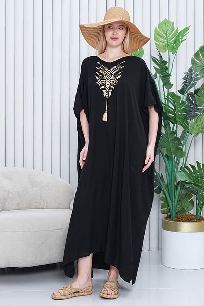 EL jadida Women's Plus Size Embroidered Oversize Viscose Long Dress