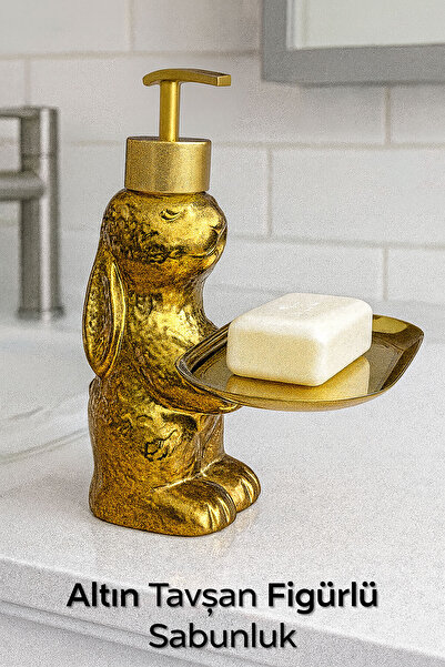 ARVALE Tavşan Figürlü Gold Sabunluk | Modern & Sanatsal Banyo Aksesuarı