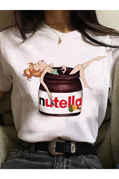 Tarzsokak طباعة نوتيلا بيضاء جديدة 90s Harajuku Kawaii Graphic Cute Cartoon Ts