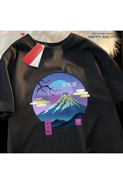 Tarzsokak تي شيرت هاراجوكو ساكورا فوجي ماونت الياباني الأسود ملابس صيفية هيب ...