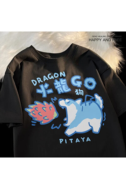 Tarzsokak Tricou negru cu desene animate, cu model drăguț de pisică și câine,...