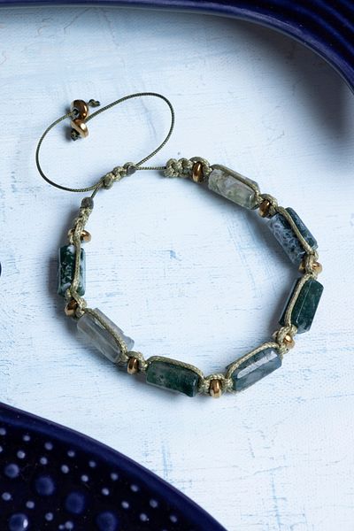 DENİZ Certified Macrame Moss Agate Natural Stone Bracelet