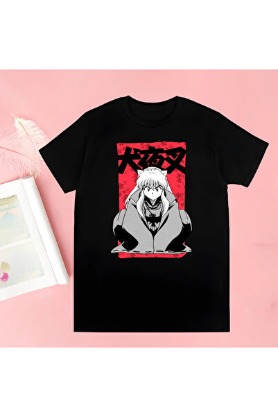 Tarzsokak تيشيرت أسود إينوياشا مطبوع جديد صيفي جديد