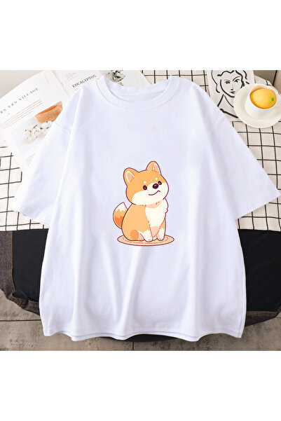 Tarzsokak شيبا إينو الأبيض ونمط الكلب اللطيف ذو الرقبة المستديرة الصيفية الجد...