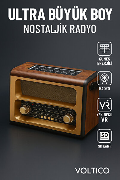 Voltico Ultra Büyük Boy Nostaljik Solar Kumandalı Radyo – Şarjlı & Pilli & Gü...