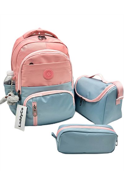 LaddyCo First School Bag Water Resistant Set of 3 Unisex Children's Primary School Bag Ldc-8010 Powder-Blue