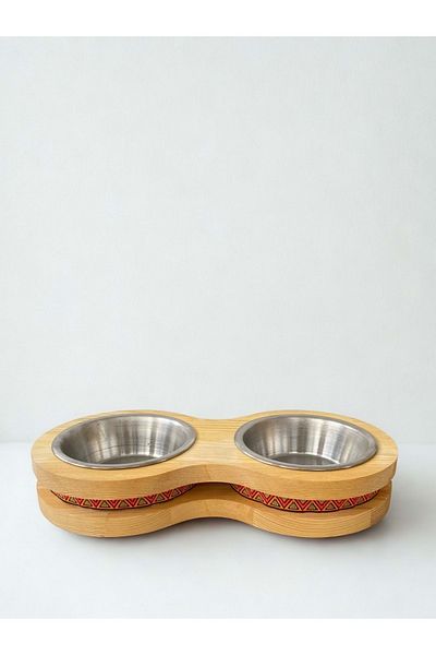 Fitline Natural Wooden Food or Water Bowl with Double Highlighter Pattern