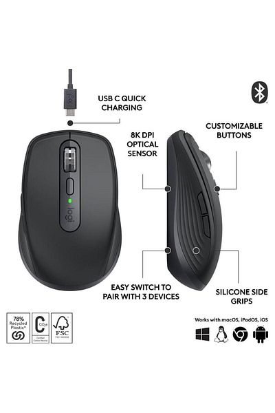 logitech ماوس MX Anywhere 3S اللاسلكي المدمج باللون الجرافيتي
