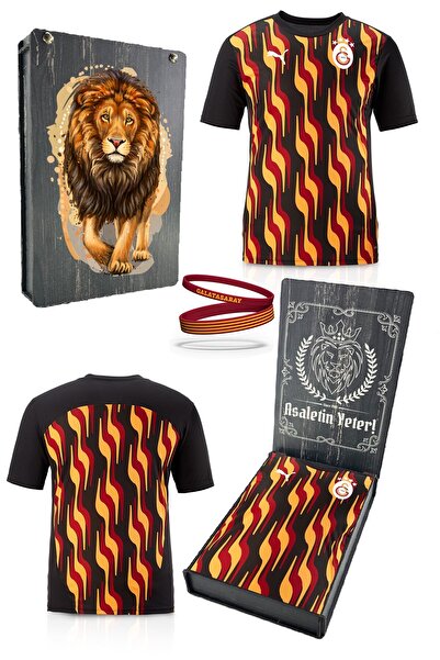 Galatasaray Γνήσιο μπλουζάκι προπόνησης με λογότυπο με άδεια χρήσης + σετ βραχιολιών σε ξύλινο κουτί