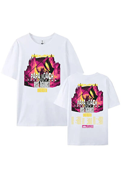 Tarzsokak Tricouri de vară cu grafică albă PAPA ROACH și Live, The Rise Again...