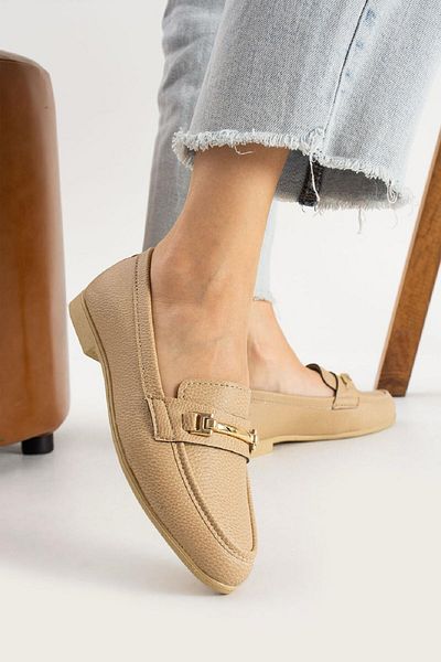 ALTUNTAŞ Women's Ballet Flats Camel Faux Leather Ballet Flats Comfortable Lightweight Ballet Flats Daily Ballet Flats
