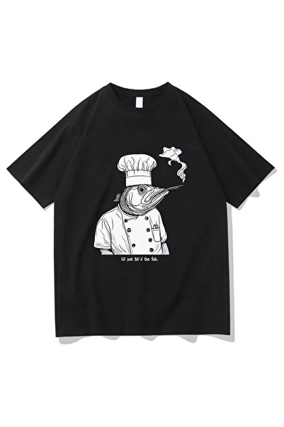 Tarzsokak Crna majica sa ribom Black Gil Just 86' Octopus Chef Funny/ Harajuk...