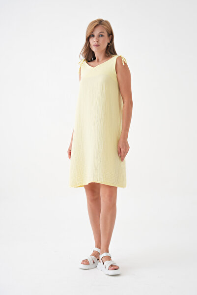 Butik %100 Pamuk Müslin Kumaş İp Askılı Elbise MG-20251
