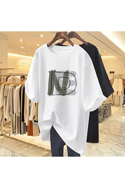 Tarzsokak Tricou de vară cu decolteu în formă de O, vopsit în alb, cu persona...