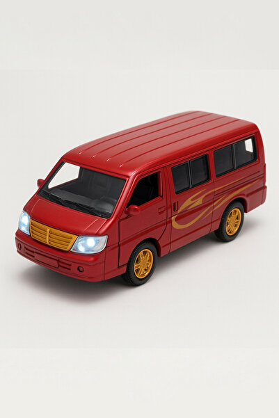 farddad Pull and Drop Minibus Toy | Metal Sprinter Bus | With Sound and Light - Front Doors Can Be Opened | Red