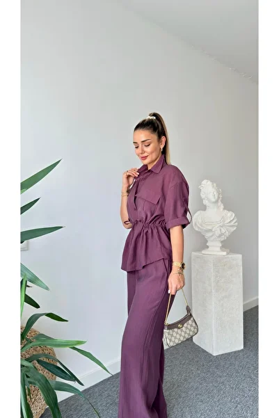 DUSOHOME Plum Waist Gathered Modal Suit