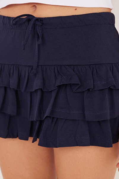 Tudors Kadın Regular Fit %100 Pamuk Düz Lacivert Etek