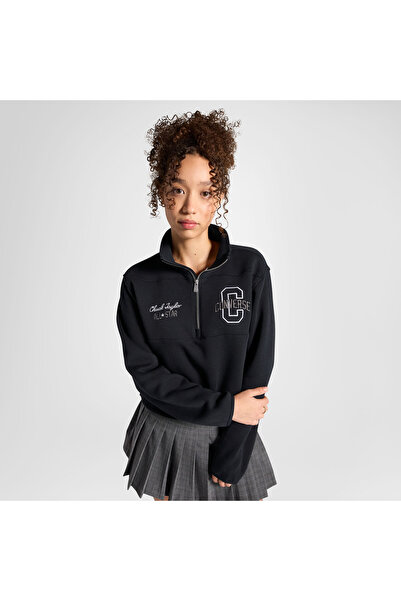 Converse Classic Kadın Yarım Fermuarlı Siyah Sweatshirt